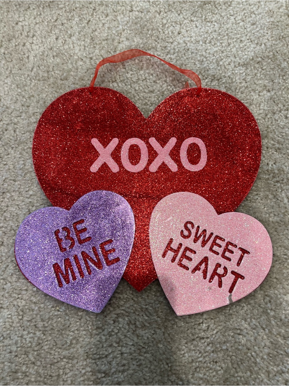 Valentine Glitter Heart Wall Decor Set - Red, Pink & Purple